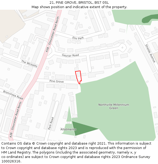 21, PINE GROVE, BRISTOL, BS7 0SL: Location map and indicative extent of plot