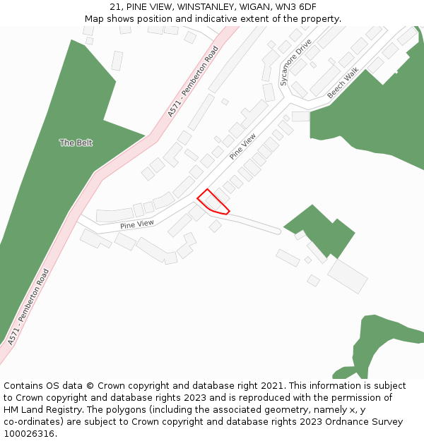 21, PINE VIEW, WINSTANLEY, WIGAN, WN3 6DF: Location map and indicative extent of plot