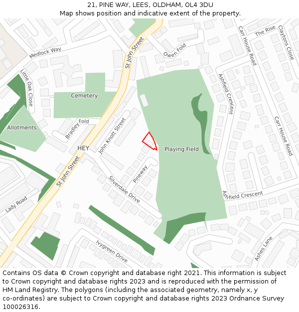 21, PINE WAY, LEES, OLDHAM, OL4 3DU: Location map and indicative extent of plot
