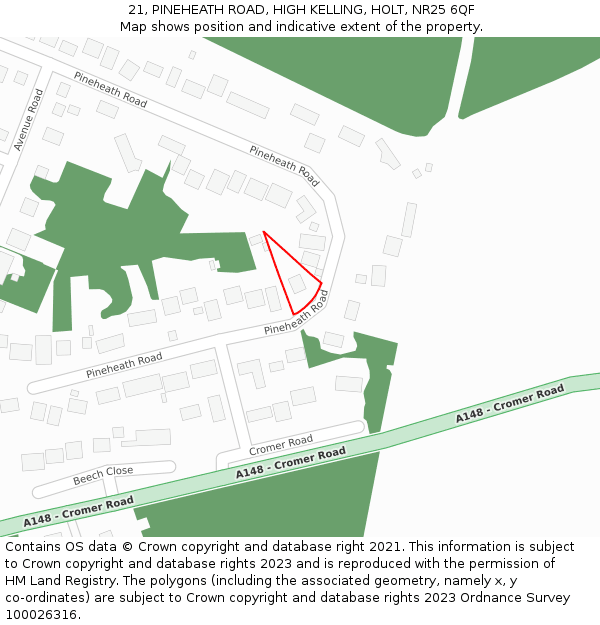 21, PINEHEATH ROAD, HIGH KELLING, HOLT, NR25 6QF: Location map and indicative extent of plot