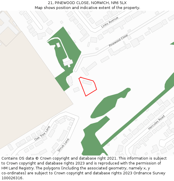 21, PINEWOOD CLOSE, NORWICH, NR6 5LX: Location map and indicative extent of plot