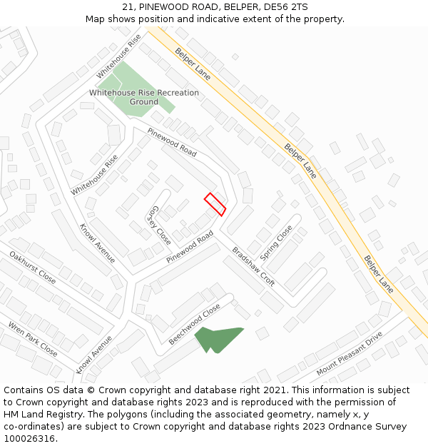 21, PINEWOOD ROAD, BELPER, DE56 2TS: Location map and indicative extent of plot