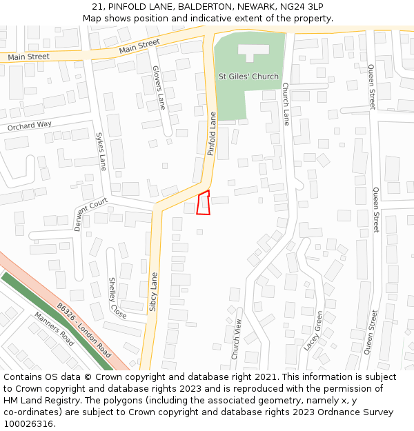 21, PINFOLD LANE, BALDERTON, NEWARK, NG24 3LP: Location map and indicative extent of plot