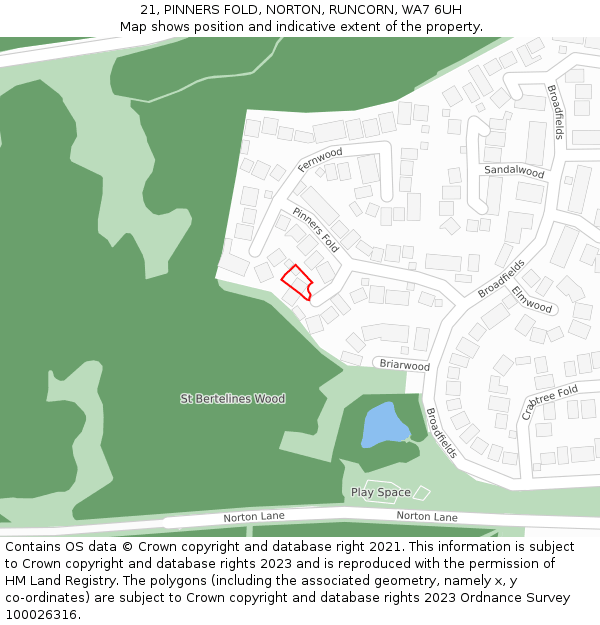 21, PINNERS FOLD, NORTON, RUNCORN, WA7 6UH: Location map and indicative extent of plot