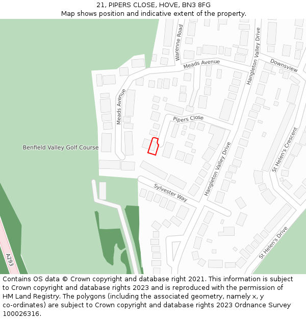 21, PIPERS CLOSE, HOVE, BN3 8FG: Location map and indicative extent of plot