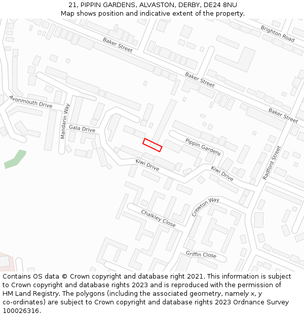 21, PIPPIN GARDENS, ALVASTON, DERBY, DE24 8NU: Location map and indicative extent of plot