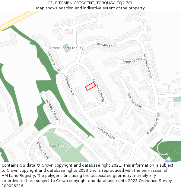 21, PITCAIRN CRESCENT, TORQUAY, TQ2 7GL: Location map and indicative extent of plot