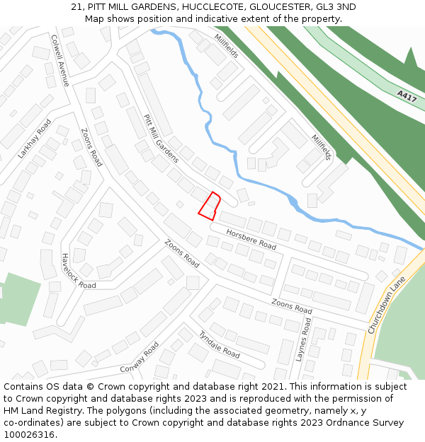 21, PITT MILL GARDENS, HUCCLECOTE, GLOUCESTER, GL3 3ND: Location map and indicative extent of plot