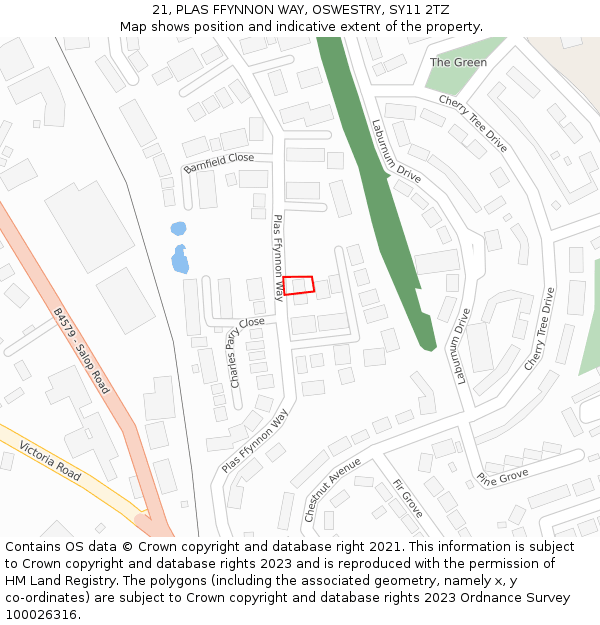 21, PLAS FFYNNON WAY, OSWESTRY, SY11 2TZ: Location map and indicative extent of plot