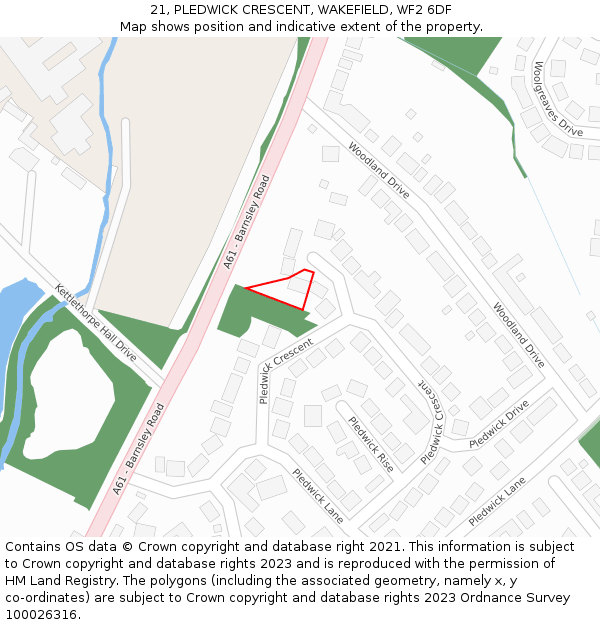 21, PLEDWICK CRESCENT, WAKEFIELD, WF2 6DF: Location map and indicative extent of plot