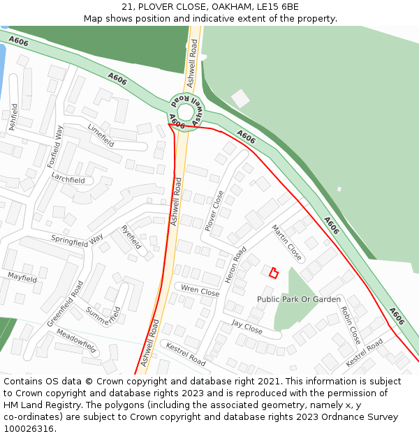 21, PLOVER CLOSE, OAKHAM, LE15 6BE: Location map and indicative extent of plot