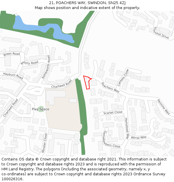 21, POACHERS WAY, SWINDON, SN25 4ZJ: Location map and indicative extent of plot