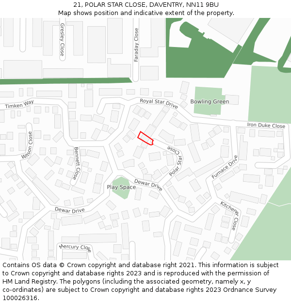 21, POLAR STAR CLOSE, DAVENTRY, NN11 9BU: Location map and indicative extent of plot