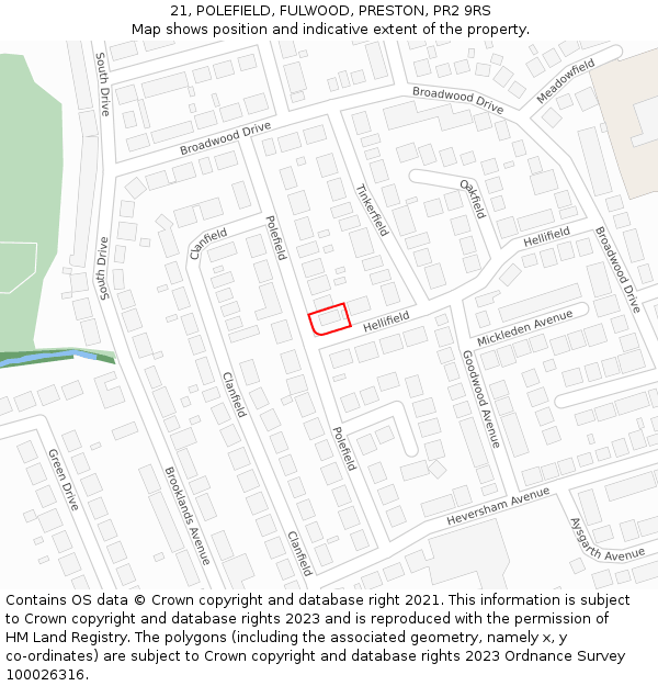 21, POLEFIELD, FULWOOD, PRESTON, PR2 9RS: Location map and indicative extent of plot