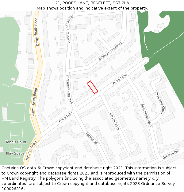 21, POORS LANE, BENFLEET, SS7 2LA: Location map and indicative extent of plot