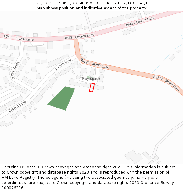 21, POPELEY RISE, GOMERSAL, CLECKHEATON, BD19 4QT: Location map and indicative extent of plot