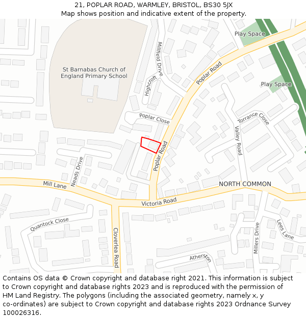 21, POPLAR ROAD, WARMLEY, BRISTOL, BS30 5JX: Location map and indicative extent of plot