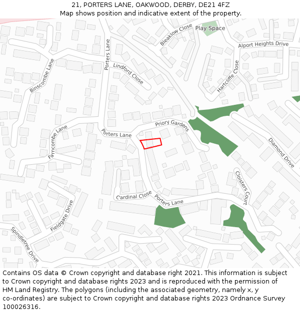 21, PORTERS LANE, OAKWOOD, DERBY, DE21 4FZ: Location map and indicative extent of plot