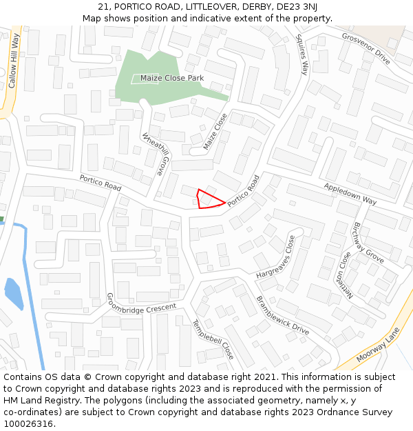 21, PORTICO ROAD, LITTLEOVER, DERBY, DE23 3NJ: Location map and indicative extent of plot
