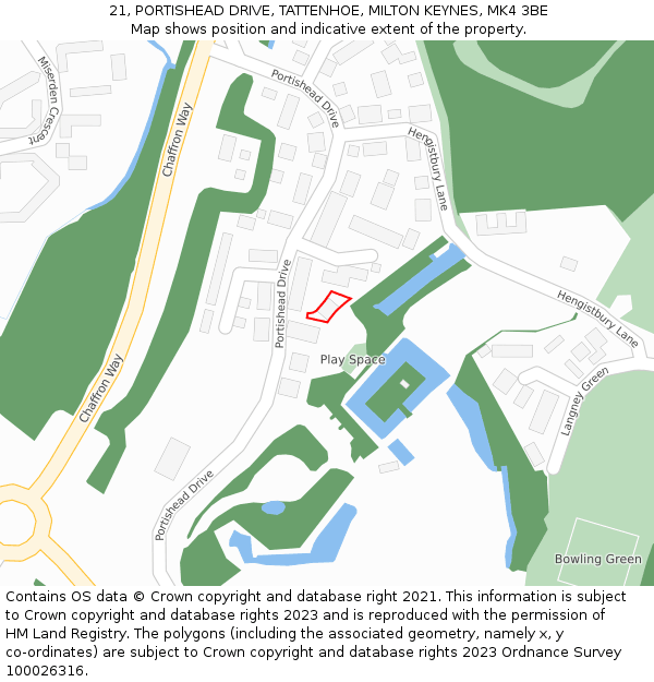 21, PORTISHEAD DRIVE, TATTENHOE, MILTON KEYNES, MK4 3BE: Location map and indicative extent of plot