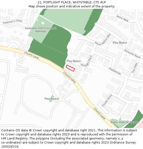 21, PORTLIGHT PLACE, WHITSTABLE, CT5 4UF: Location map and indicative extent of plot