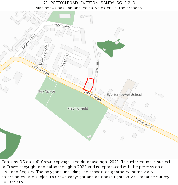 21, POTTON ROAD, EVERTON, SANDY, SG19 2LD: Location map and indicative extent of plot