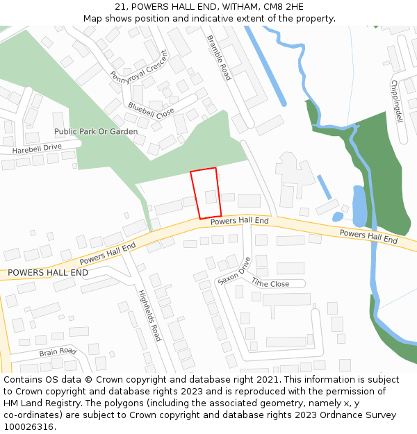 21, POWERS HALL END, WITHAM, CM8 2HE: Location map and indicative extent of plot