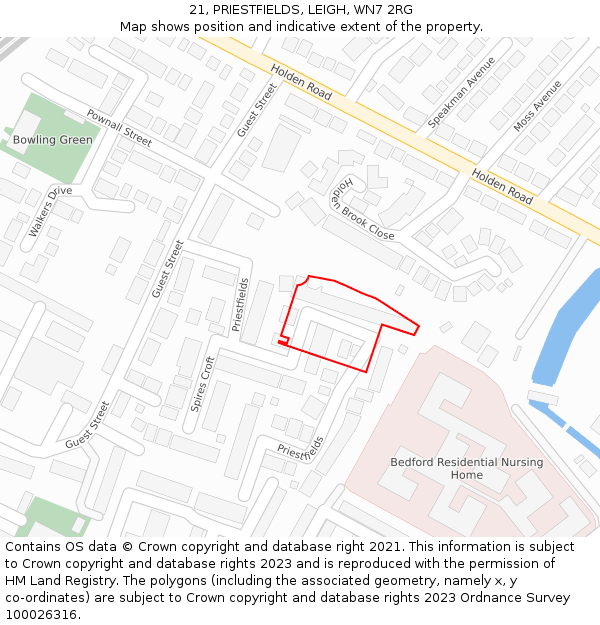 21, PRIESTFIELDS, LEIGH, WN7 2RG: Location map and indicative extent of plot