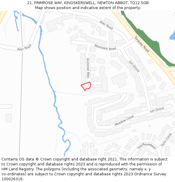 21, PRIMROSE WAY, KINGSKERSWELL, NEWTON ABBOT, TQ12 5GB: Location map and indicative extent of plot