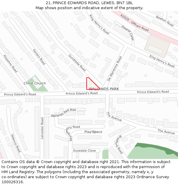 21, PRINCE EDWARDS ROAD, LEWES, BN7 1BL: Location map and indicative extent of plot