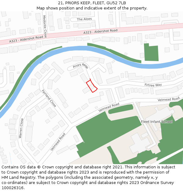 21, PRIORS KEEP, FLEET, GU52 7LB: Location map and indicative extent of plot