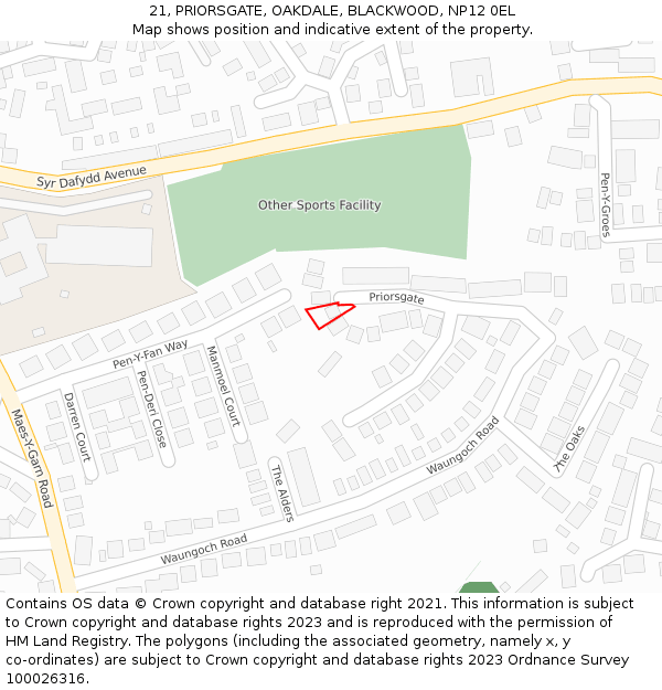 21, PRIORSGATE, OAKDALE, BLACKWOOD, NP12 0EL: Location map and indicative extent of plot