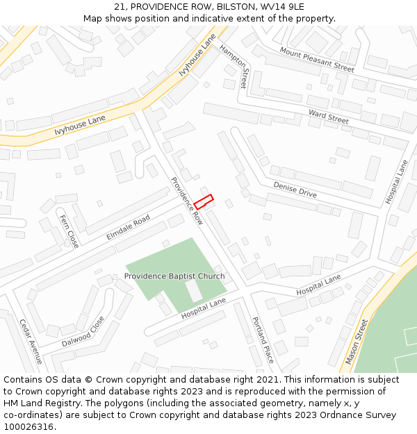 21, PROVIDENCE ROW, BILSTON, WV14 9LE: Location map and indicative extent of plot