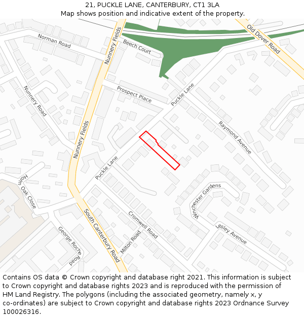 21, PUCKLE LANE, CANTERBURY, CT1 3LA: Location map and indicative extent of plot