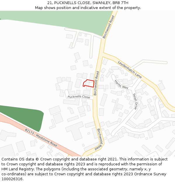 21, PUCKNELLS CLOSE, SWANLEY, BR8 7TH: Location map and indicative extent of plot