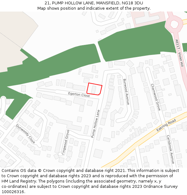 21, PUMP HOLLOW LANE, MANSFIELD, NG18 3DU: Location map and indicative extent of plot