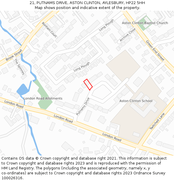 21, PUTNAMS DRIVE, ASTON CLINTON, AYLESBURY, HP22 5HH: Location map and indicative extent of plot