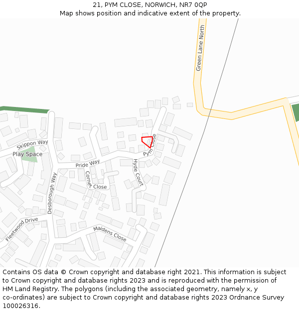 21, PYM CLOSE, NORWICH, NR7 0QP: Location map and indicative extent of plot