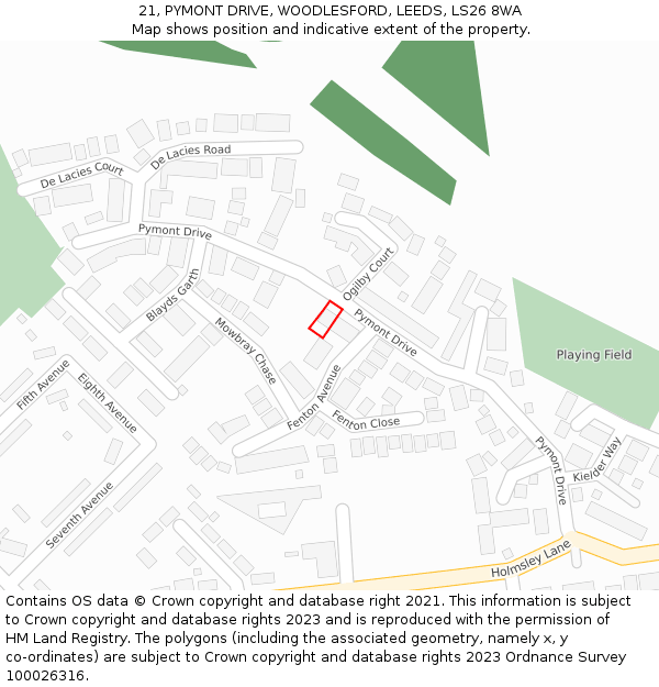 21, PYMONT DRIVE, WOODLESFORD, LEEDS, LS26 8WA: Location map and indicative extent of plot