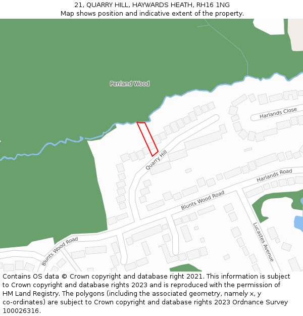21, QUARRY HILL, HAYWARDS HEATH, RH16 1NG: Location map and indicative extent of plot