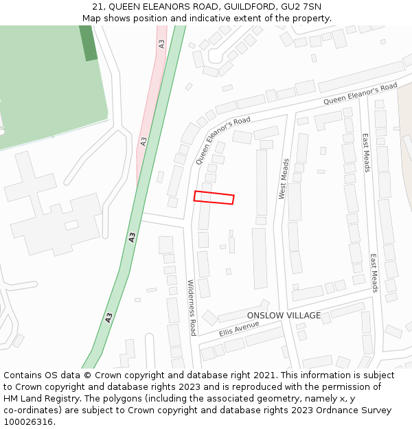 21, QUEEN ELEANORS ROAD, GUILDFORD, GU2 7SN: Location map and indicative extent of plot