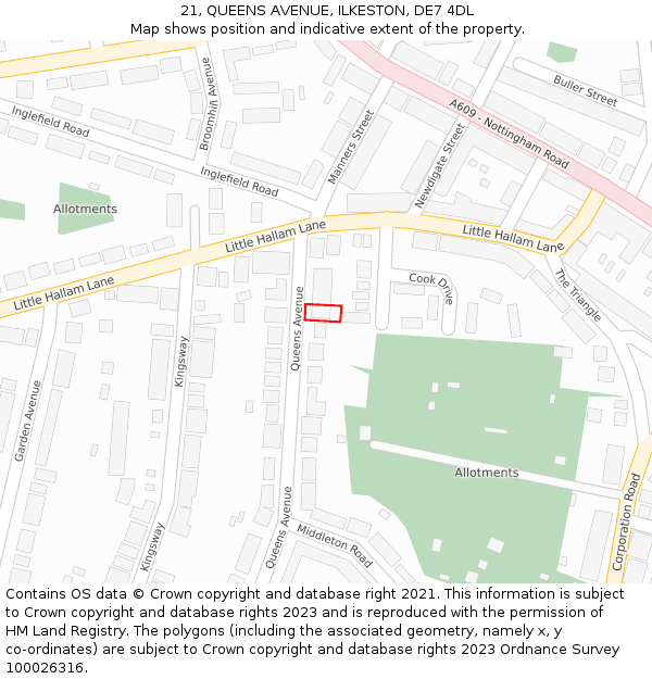 21, QUEENS AVENUE, ILKESTON, DE7 4DL: Location map and indicative extent of plot