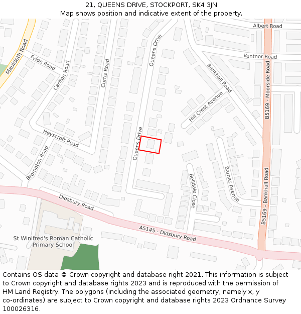 21, QUEENS DRIVE, STOCKPORT, SK4 3JN: Location map and indicative extent of plot