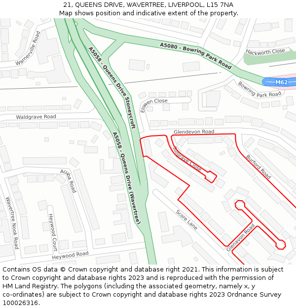 21, QUEENS DRIVE, WAVERTREE, LIVERPOOL, L15 7NA: Location map and indicative extent of plot