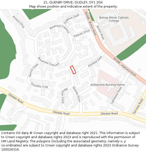 21, QUENBY DRIVE, DUDLEY, DY1 2GX: Location map and indicative extent of plot