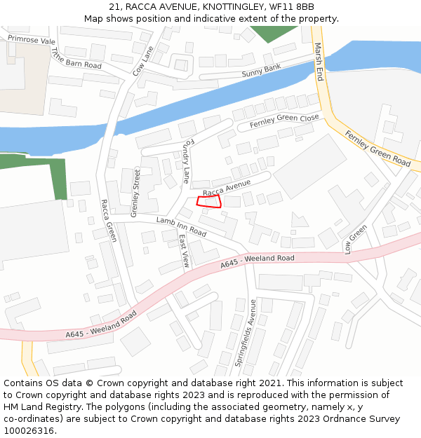 21, RACCA AVENUE, KNOTTINGLEY, WF11 8BB: Location map and indicative extent of plot