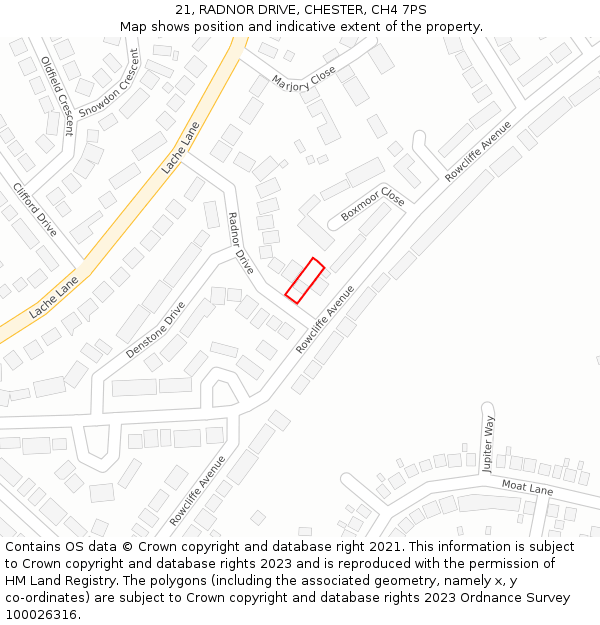 21, RADNOR DRIVE, CHESTER, CH4 7PS: Location map and indicative extent of plot