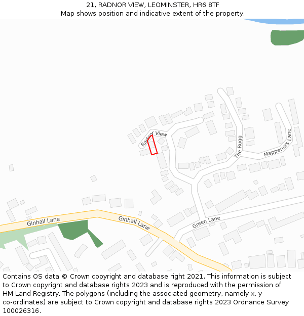 21, RADNOR VIEW, LEOMINSTER, HR6 8TF: Location map and indicative extent of plot