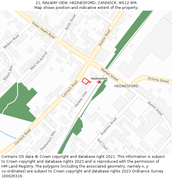 21, RAILWAY VIEW, HEDNESFORD, CANNOCK, WS12 4FA: Location map and indicative extent of plot