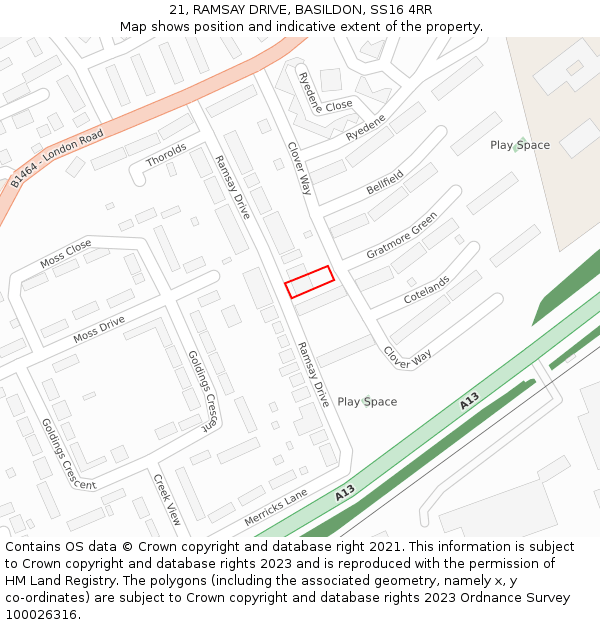 21, RAMSAY DRIVE, BASILDON, SS16 4RR: Location map and indicative extent of plot